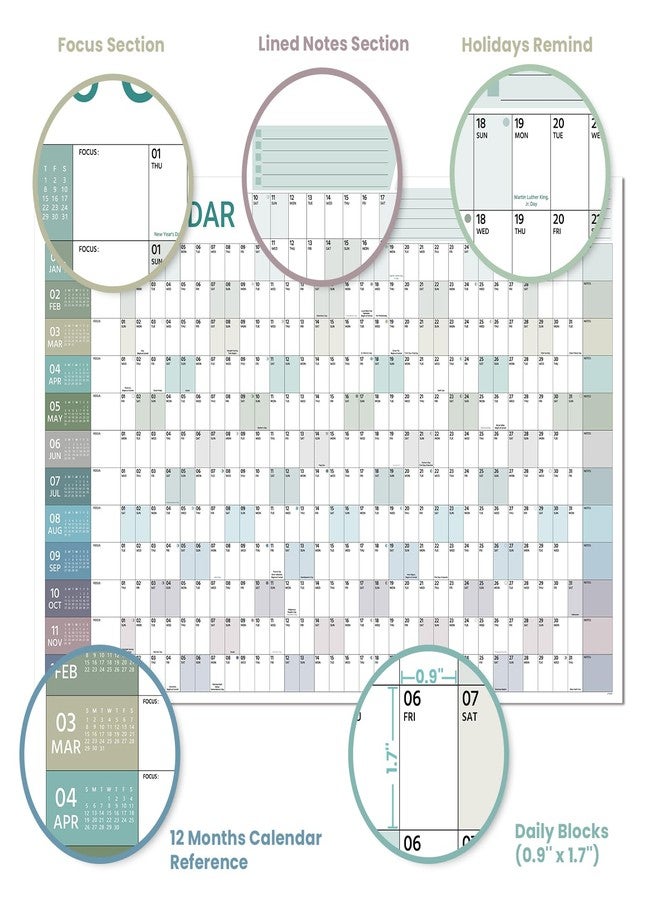 Coboll 2026 Yearly Wall Calendar - 2026 Wall Calendar in One Page, January - December, 34.8'' x 23.1'', Thick Paper Folded, 2026 Yearly Calendars 12 Months with Round Stickers - Image 3